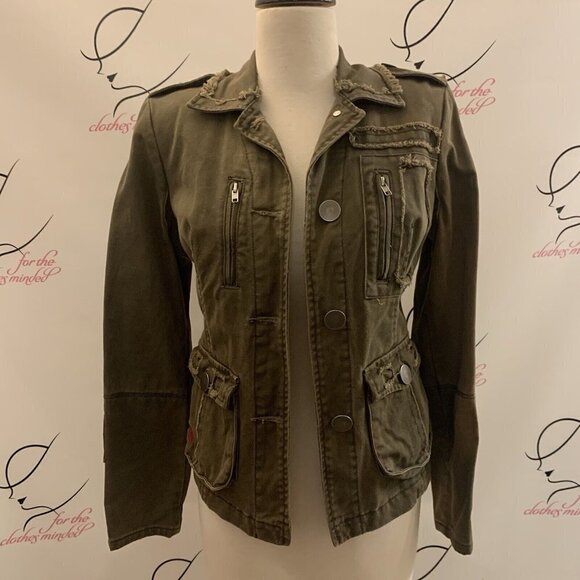 Jessica Simpson. Size Small. Rugged Green Frayed Cotton Denim Jacket. WTC - Picture 1 of 9